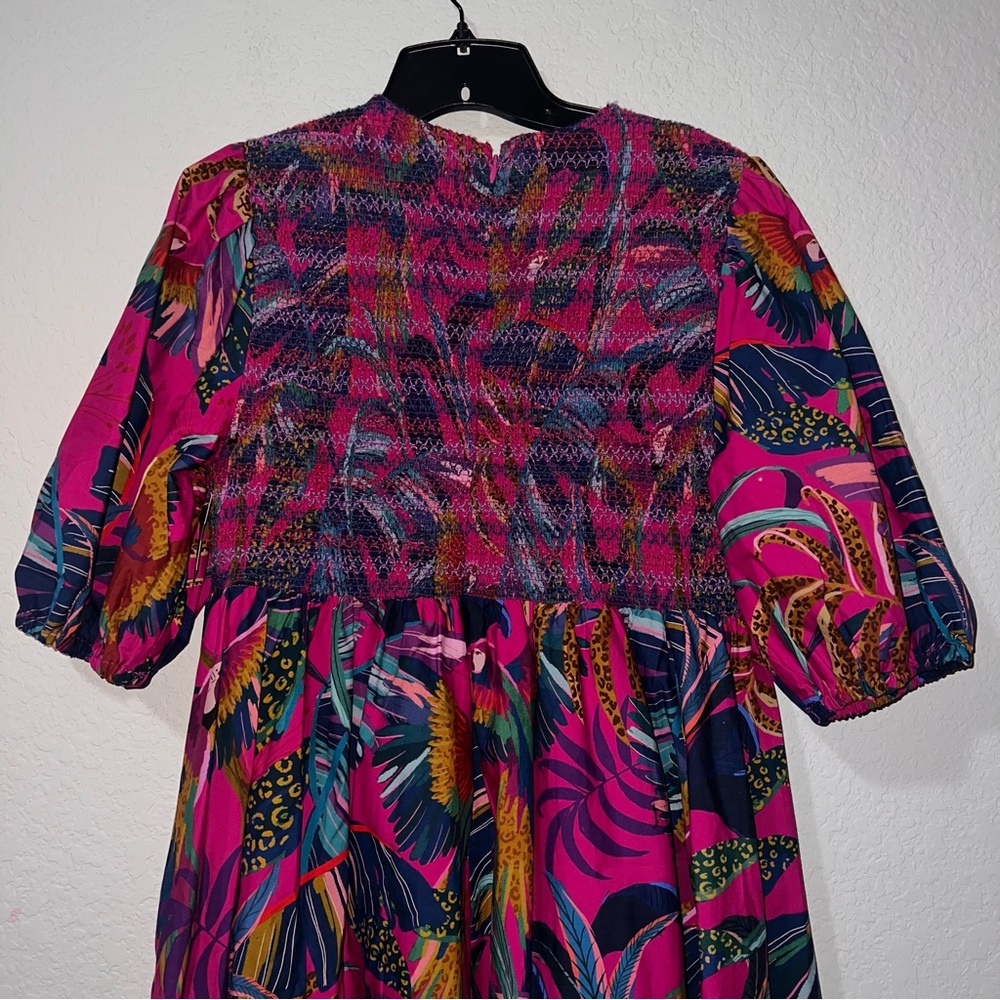 FARM Rio Rainbow Macaws Smocked Puff Sleeve Midi Dress - Picture 9 of 9